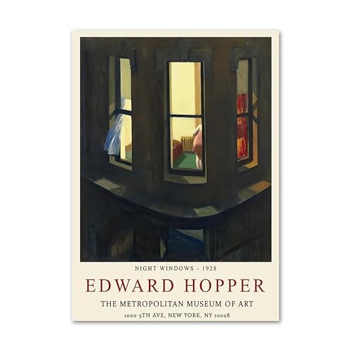 Gnvkd Ecbxz Edward Hopper Poster Nacht Fenster Leinwand Malerei Kunstwerk Moderne Wandkunst Edward Hopper Drucke Für Wohnzimmer Wohnkultur Bild 40x60cmx1 Kein Rahmen von Gnvkd Ecbxz