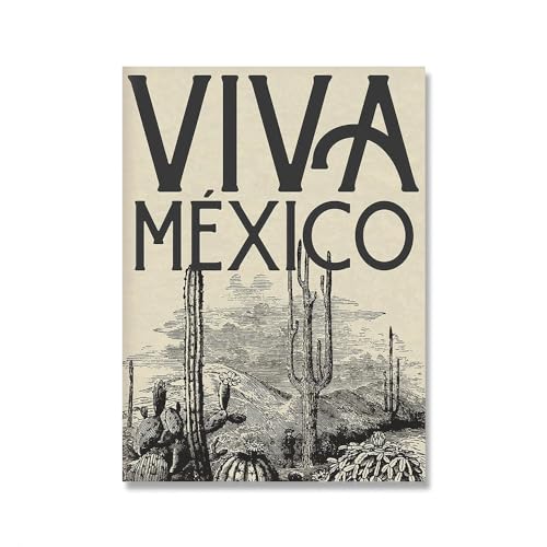 Gnvkd Ecbxz Mexikanische Vintage-Reiseplakate Mexikanischer Kaktus Leinwandmalerei Mexikanische Wandkunst Mexikanische Kunstdrucke für Wohnzimmer Dekor Bilder 40x60cmX1 Kein Rahmen von Gnvkd Ecbxz