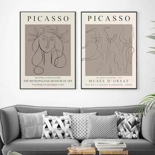Gnvkd Ecbxz Picasso Poster Linie Abstraktes Gemälde Picasso Leinwand Wandkunst Picasso Drucke für Wohnzimmer Zuhause Modernes Dekor Wandbild 40x60cmx2 Kein Rahmen von Gnvkd Ecbxz