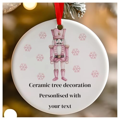 Nussknacker, rund, Keramik, zum Aufhängen, für Babys, 1. Weihnachten, erstes Weihnachten, als Herr und Frau, 7 cm, Rosa von Go Find A Gift