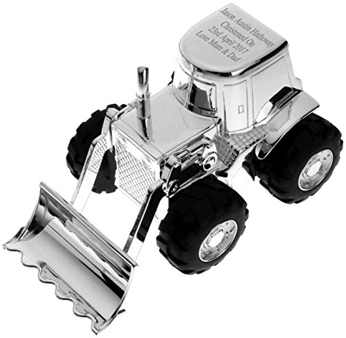 Spardose mit Gravur, personalisierbar, versilbert, Bagger, Taufgeschenk für Jungen oder Mädchen, individuelle Gravur Taufgeschenk, Taufgeschenk, Taufsparbüchse, Andenken, Spardose von Go Find A Gift
