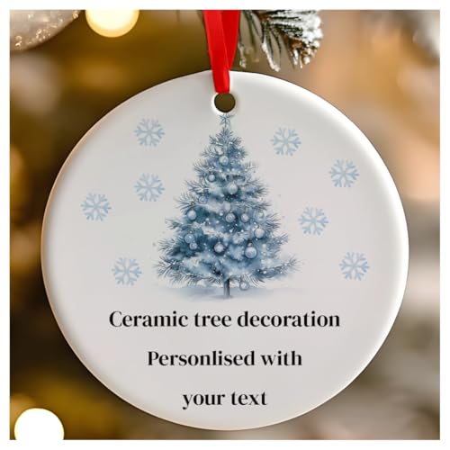Weihnachtsbaum, rund, Keramik, zum Aufhängen, Blau, personalisierbar, für Babys 1. Weihnachten, erstes Weihnachten als Herr und Frau, 7 cm von Go Find A Gift