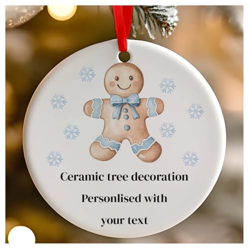 Weihnachtsbaumschmuck, Lebkuchenmann, rund, Keramik, zum Aufhängen, für Babys 1. Weihnachten, erstes Weihnachten als Herr und Frau, 7 cm, Blau von Go Find A Gift