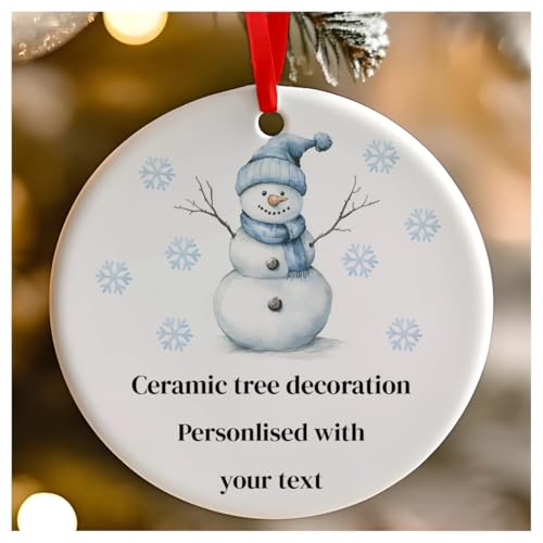 Weihnachtsbaumschmuck, Schneemann, rund, Keramik, zum Aufhängen, für Babys 1. Weihnachten, erstes Weihnachten als Herr und Frau, 7 cm, Blau von Go Find A Gift