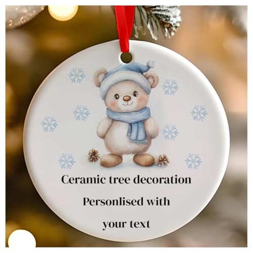 Weihnachtsbaumschmuck, rund, Keramik, zum Aufhängen, Blau, personalisierbar, für Babys 1. Weihnachten, erstes Weihnachten als Herr und Frau, 7 cm von Go Find A Gift