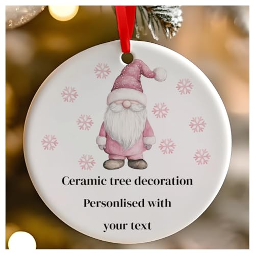 Weihnachtswichtel, rund, Keramik, zum Aufhängen, für Babys, 1. Weihnachten, erstes Weihnachten, als Herr und Frau, 7 cm, Rosa von Go Find A Gift