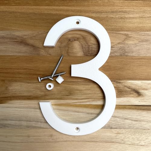 Hausnummern und Buchstaben aus Kunststoff, 12,7 cm, mit Beschlägen Schwarze und weiße Pfeile, Nord-Südost-West, Einheit A B, Nr. - Strich, 1/2 (3, weiß) von Go Home Numbers