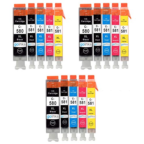 Go Inks® 3 Set mit 5 Tintenpatronen als Ersatz für Canon PGI-580 und CLI-581 kompatibel/Nicht OEM für PIXMA Drucker (15 Stück) von Go Inks