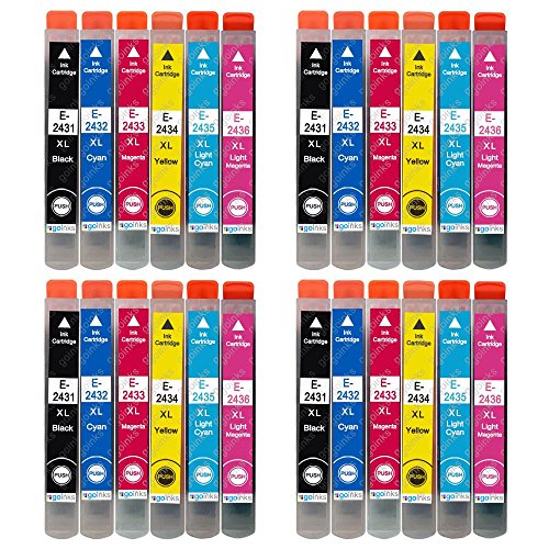 Go Inks® 4 Set mit 6 Tintenpatronen als Ersatz für Epson T2438 (24XL-Serie) kompatibel/Nicht-OEM für Epson Workforce Drucker (24 Tinten), Mehrfarbig (Bk/C/M/Y/LC/LM) von Go Inks