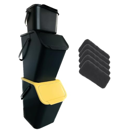 Go Practic 3-er Mülleimer-Set Küche Mülltrennsystem 2x Mülleimer 25l mit Deckel 1x Kleiner Abfalleimer Biomüll-Behälter und 3-Pack Bioaktivkohlefilter Stapelbar CLICK-Funktion von Go Practic