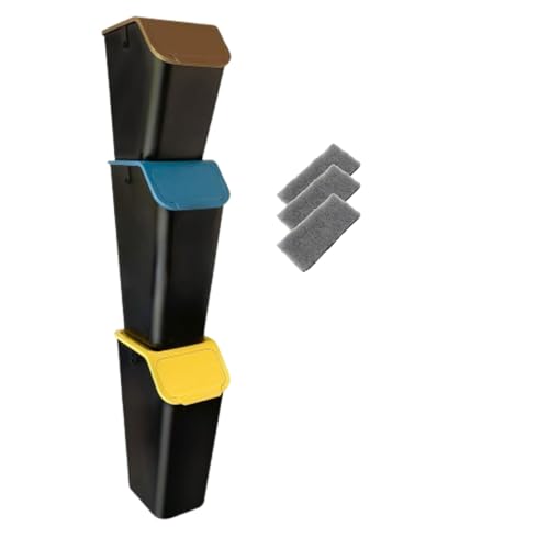 Go Practic 3-er Mülleimer-Set Küche Mülltrennsystem 2x Mülleimer 35l mit Deckel 1x 25l Mülleimer mit Deckel Stapelbar CLICK-Funktion + Filter von Go Practic