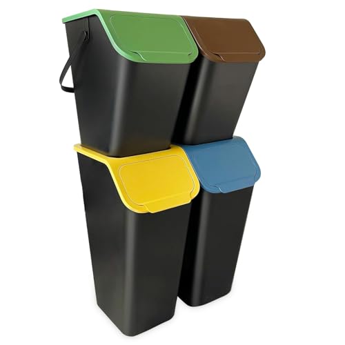 Go Practic Küchen Mülleimer Set 4 Stück: 2x 25L / 2x 35L, mit Deckel, Mülltrennsystem Abfallbehälter zur Trennung, Click-Funktion, Kunststoff, Recycling Müllbehälter von Go Practic