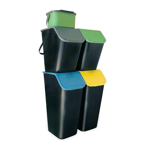 Go Practic Küchen Mülleimer Set 4 Stück: 2x 35L + 2x 25L + 1x 4,5L mit Deckel, Recycling Mülltrennsystem, Abfallbehälter zur Trennung, Click-Funktion, Robuster, Kunststoff, Müllbehälter von Go Practic