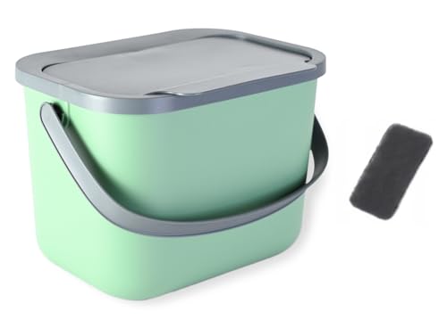 Go Practic Biomülleimer Küche 6L Komposteimer, Küchen Mülleimer, Grün/Grau mit Deckel, Bio für Obst und Gemüseabfälle, Bioabfallbehälter zur Trennung, Click-Funktion, Abfallbehälter zur Mülltrennung von Go Practic