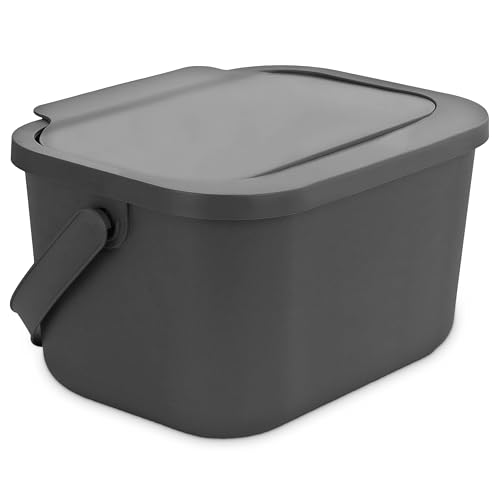 Go Practic Biomülleimer Küche 4,5L Komposteimer, Küchen Mülleimer Grau mit Deckel, Bio für Obst- und Gemüseabfälle, Bioabfallbehälter zur Trennung, Click-Funktion, Abfallbehälter zur Mülltrennung von Go Practic