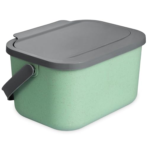 Go Practic Biomülleimer Küche 4,5L Komposteimer, Küchen Mülleimer Grün/Grau mit Deckel, Bio für Obst- und Gemüseabfälle, Bioabfallbehälter zur Trennung, Click-Funktion, Abfallbehälter zur Mülltrennung von Go Practic