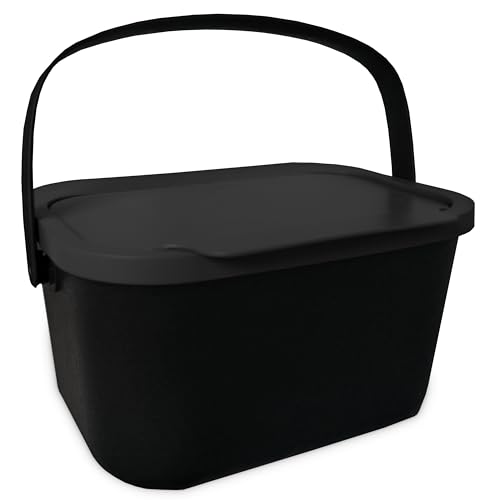 Go Practic Biomülleimer Küche 4,5L, Komposteimer, Küchen Mülleimer, Schwarz mit Deckel, Bio für Obst- und Gemüseabfälle, Abfallbehälter zur Trennung, Click-Funktion, Abfallbehälter zur Mülltrennung von Go Practic