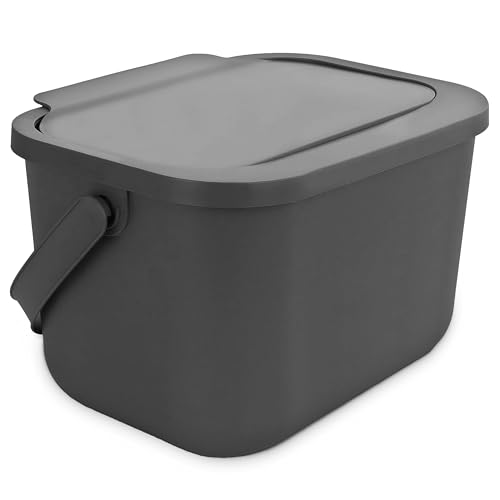 Go Practic Biomülleimer Küche 6L Komposteimer, Küchen Mülleimer, Grau mit Deckel, Bio für Obst und Gemüseabfälle, Bioabfallbehälter zur Trennung, Click-Funktion, Abfallbehälter zur Mülltrennung von Go Practic