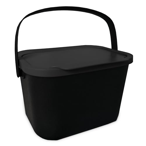 Go Practic Biomülleimer Küche 6L Komposteimer, Küchen Mülleimer, Schwarz mit Deckel, Bio für Obst und Gemüseabfälle, Bioabfallbehälter zur Trennung, Click-Funktion, Abfallbehälter zur Mülltrennung von Go Practic