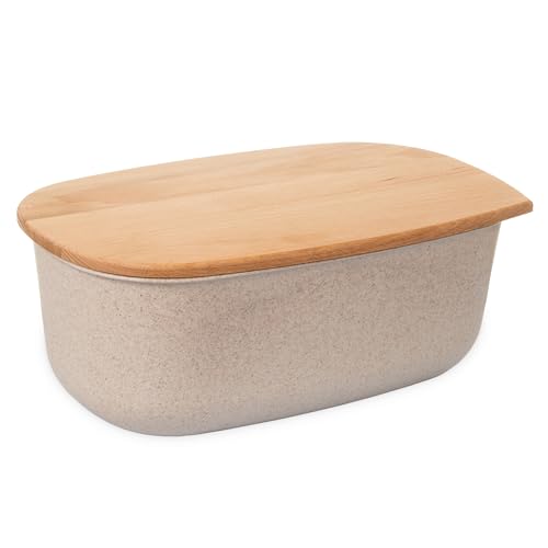 Go Practic Brotkasten mit Holzdeckel, Brotaufbewahrungsbox In Naturbeige, 37,5x23,5x15,5 cm, Perfekt Für Frisches Brot, Brotbehälter Für Die Küche, Elegantes Design, Hygienische Aufbewahrungslösung von Go Practic