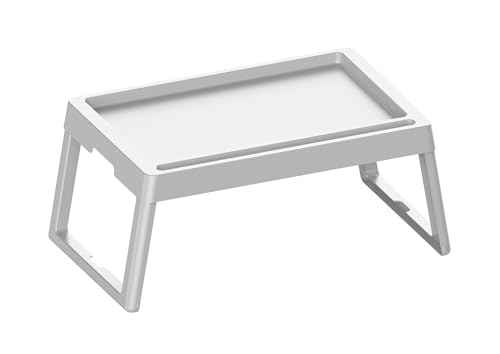 Go Practic Faltbare Betttisch Weiß, Serviertablett Schoß Schreibtisch, Laptoptisch, Betttablett mit Tassen Schlitz, zum Essen, Lesen, Arbeiten 25,5cm Klappbar Frühstückstablett von Go Practic