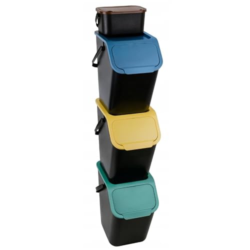 Go Practic Küchen Mülleimer Set 4 Stück: 3x 25L + 1x 4,5L mit Deckel, Mülltrennsystem, Abfallbehälter zur Trennung, Click-Funktion, Robuster, Kunststoff, Recycling Müllbehälter von Go Practic