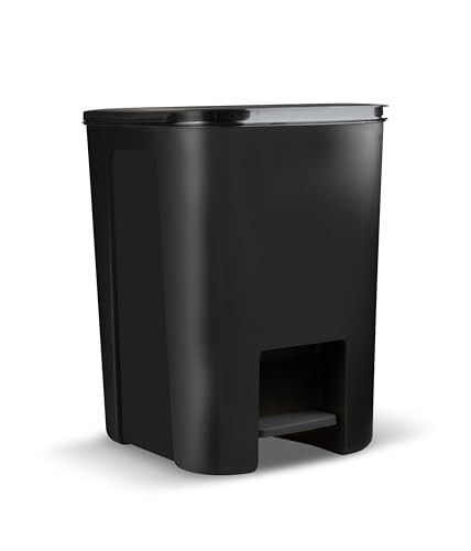 Go Practic Mülleimer Küche Mülltrennsystem 1 Stück 25 L Abfalleimer Müllbehälter Mit Pedal Treteimer Kunststoff Mülltrennung Müllsystem Graphitschwarz von Go Practic