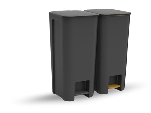 Go Practic Treteimer Set x40L Grau, Tretmülleimer mit Pedal und Deckel, Mülleimer, Mülltrennsystem für Papier, Kunststoff, Küchenmülleimer Recycling, Küche von Go Practic