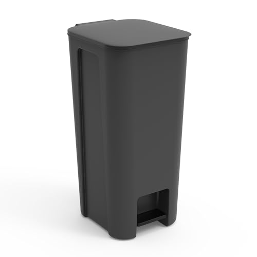 Go Practic Treteimer 40L Grau, Tretmülleimer mit Pedal und Deckel, Mülleimer, Mülltrennsystem für Papier, Kunststoff, Glas, Küchenmülleimer Recycling, Küche von Go Practic