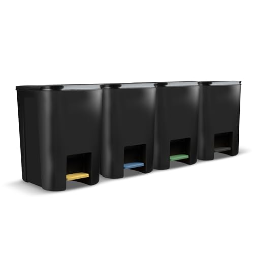 Go Practic Mülleimer Küche Mülltrennsystem Set 4 Stück 25 L Abfalleimer Müllbehälter Mit Pedal Treteimer Kunststoff Mülltrennung Müllsystem Graphitschwarz von Go Practic
