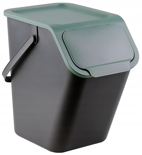 Go Practic Küchen Mülleimer 1x 25L Grün mit Deckel, Glasabfallbehälter, Mülltrennsystem für Recycling, Abfallbehälter zur Trennung, Click-Funktion, Kunststoff Abfallbehälter zur Mülltrennung von Go Practic