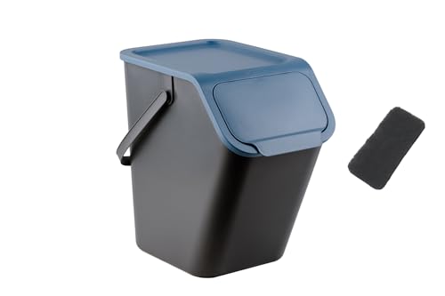 Go Practic Mülleimer Mit Deckel Küche 25 L Click-Function Kohlefilter Abfalleimer Mülltrensystem Abfallbehälter Recycling 1x25L Blau von Go Practic