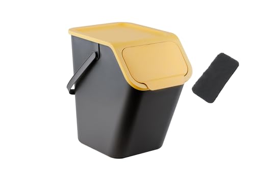 Go Practic Mülleimer Mit Deckel Küche 25 L Click-Function Kohlefilter Abfalleimer Mülltrensystem Abfallbehälter Recycling 1x25L Gelb von Go Practic
