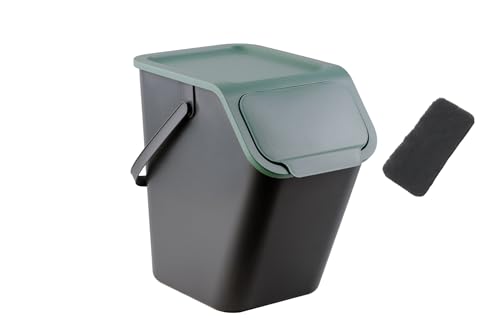 Go Practic Mülleimer Mit Deckel Küche 25 L Click-Function Kohlefilter Abfalleimer Mülltrensystem Abfallbehälter Recycling 1x25L Grün von Go Practic