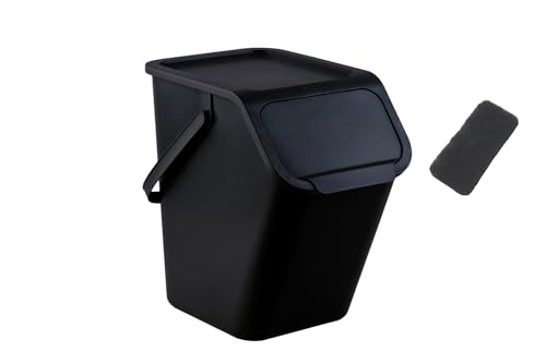 Go Practic Mülleimer Mit Deckel Küche 25 L Click-Function Kohlefilter Abfalleimer Mülltrensystem Abfallbehälter Recycling 1x25L Schwarz von Go Practic
