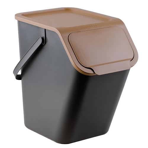 Go Practic Mülleimer Mit Deckel Küche 25 L Click-Function Abfalleimer Mülltrensystem Abfallbehälter Recycling Braun 1x25 l von Go Practic