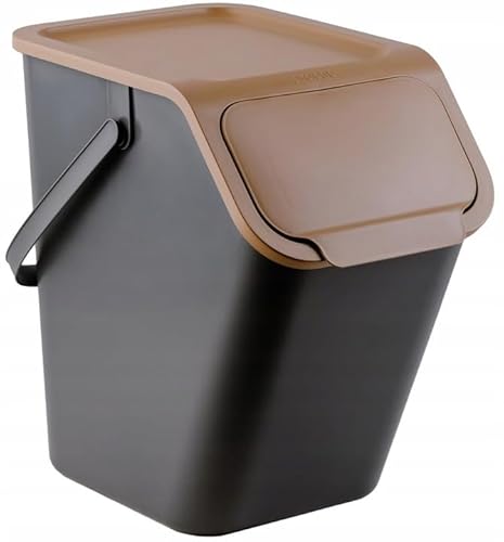 Go Practic Küchen Mülleimer 1x 25L Braun mit Deckel, für Bio Abfälle, Mülltrennsystem für Recycling, Abfallbehälter zur Trennung, Click-Funktion, Kunststoff Abfallbehälter zur Mülltrennung von Go Practic