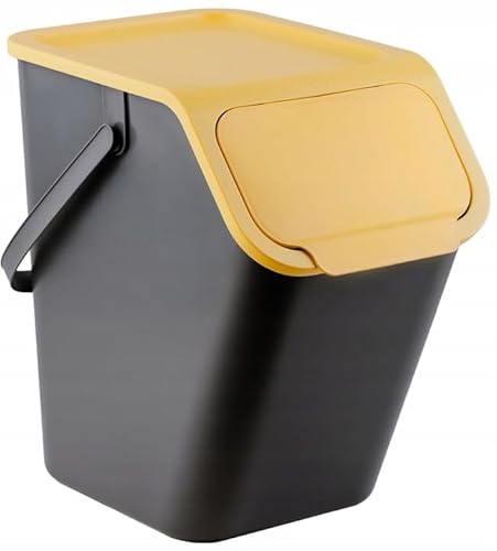 Go Practic Küchen Mülleimer 1x 25L Gelb mit Deckel, für Kunststoff und Metall, Mülltrennsystem für Recycling, Abfallbehälter zur Trennung, Click-Funktion, Abfallbehälter zur Mülltrennung von Go Practic