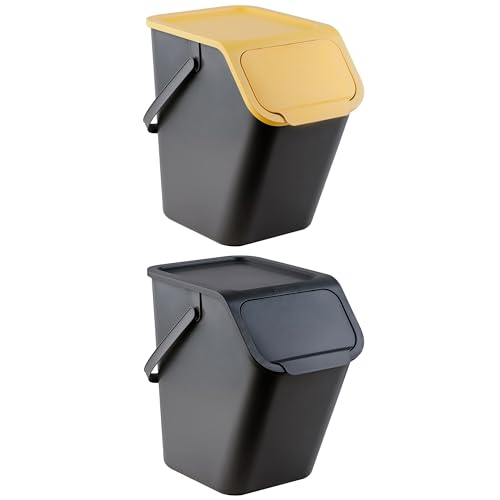 Go Practic Set von 2 Mülleimer Stapelbox | Abfalltrennsystem zur Mülltrennung in der Küche | Abfallsystem mit klick-Deckel | Müllkorb mit Deckel | Abfallbehälter | Mülltrennsystem 2x25 l von Go Practic