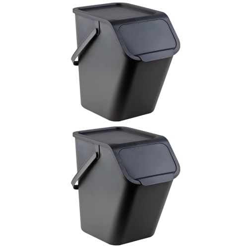 Go Practic Küchen Mülleimer 2x 25L Schwarz mit Deckel, für Gemischte Abfälle, Mülltrennsystem für Recycling, Abfallbehälter zur Trennung, Click-Funktion, Kunststoff Abfallbehälter zur Mülltrennung von Go Practic