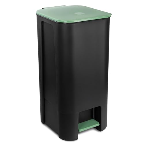 Go Practic Treteimer Set 40L Grün, Tretmülleimer mit Pedal, Mülleimer, Mülltrennsystem für Glas, Kunststoff, Küchenmülleimer Recycling, mit Farbdeckel, Küche von Go Practic