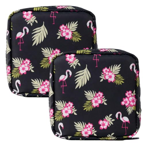 2 Stück Flamingo-Taschen, Aufbewahrungstasche für Damenbinden, süße Cartoon-Aufbewahrungstasche, Badezimmer-Aufbewahrungstasche für Mädchen, praktische Tasche, Aufbewahrungszubehör von Go bravely