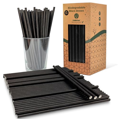 300 Papierstrohhalme Schwarz biologisch abbaubar, kompostierbare Einweg-Trinkhalme. Perfekt für Partys, Geburtstage und Feiern. Für kalte und heiße Getränke von GoBeTree