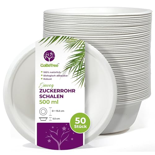 GoBeTree 50 Zuckerrohr Pappschalen 500ml, Einweg Schüsseln, Suppenschalen, Pappschüsseln, Biologisch abbaubare Suppenschüssel Partygeschirr Hochzeit Picknick von GoBeTree