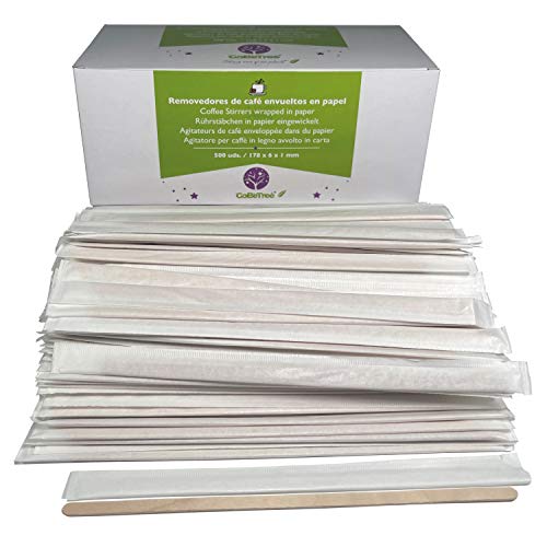 500 Holzschaufeln einzeln in 17.8 cm Papier eingewickelt. Einweg-Kaffeesticks, biologisch abbaubare Kaffeerührsticks. Kaffeerührer. von GoBeTree