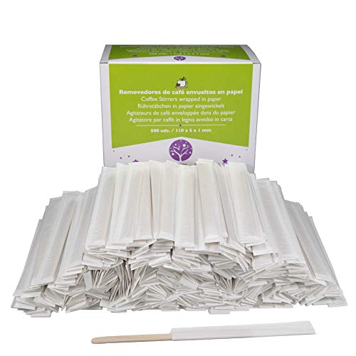 500 Holzschaufeln einzeln in 11 cm Papier eingewickelt. Einweg-Kaffeesticks, biologisch abbaubare Kaffeerührsticks. Kaffeerührer. von GoBeTree
