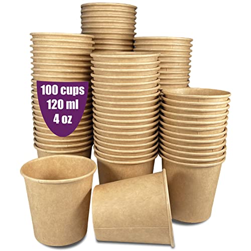 GoBeTree 100 wiederverwendbare Papierkraftbecher mit einer Kapazität von 120 ml / 4 oz für Espresso und Lungo-Kaffee. Für heiße und kalte Getränke geeignet. Auswegbecher aus Pappe von GoBeTree