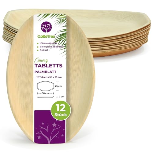 GoBeTree 12 Palmblatt Teller 38x25cm groß, Elegante Einwegplatten, Palmblatt Geschirr für Events, Alternative zu Bambus Teller von GoBeTree