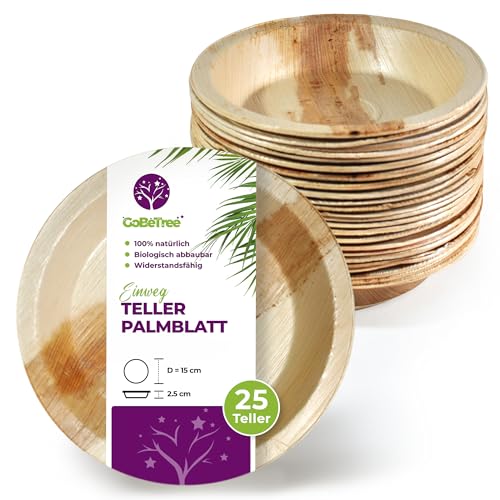 GoBeTree 25 Runde Palmblatt Teller Ø 15 cm, Palmblatt Geschirr Einwegteller, Biologisch abbaubares Einmalgeschirr für Party, Alternative zu Bambusteller GoBeTree 25 Runde Palmblatt Teller Ø 15 cm, Palmblatt Geschirr Einwegteller, Biologisch abbaubares Einmalgeschirr für Party, Alternative zu Bambusteller von GoBeTree