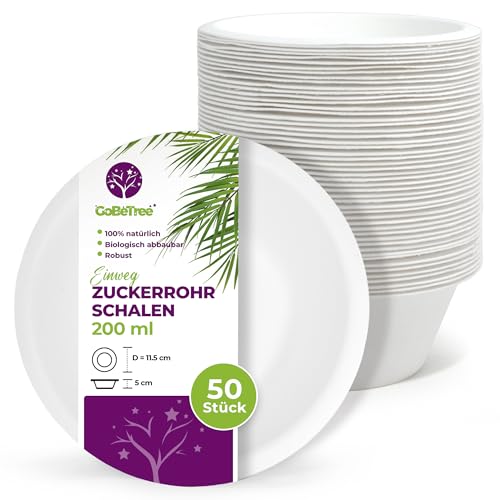 GoBeTree 50 Zuckerrohr Pappschalen 200ml, Einweg Schüsseln, Suppenschalen, Pappschüsseln, Biologisch abbaubare Suppenschüssel Partygeschirr Hochzeit Picknick von GoBeTree